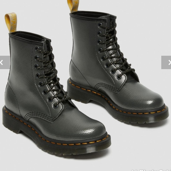 Dr. Martens Shoes - Dr. Martens Vegan 1460 Lace Up Boots in Hex Emboss Gunmetal size 5 women's